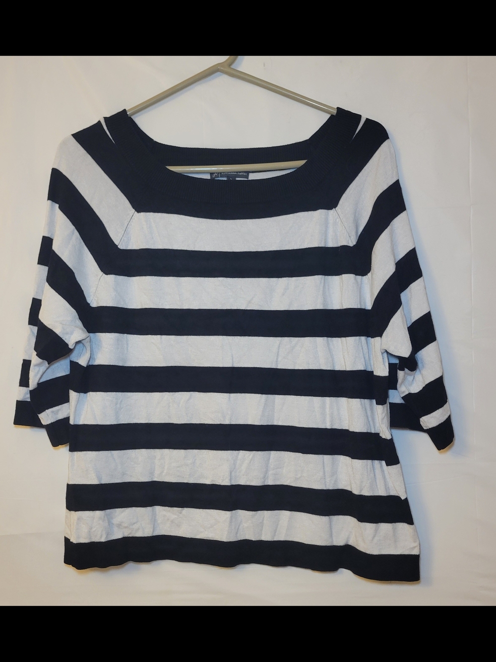 Adrianna Papell Navy and White Striped Boatneck Top